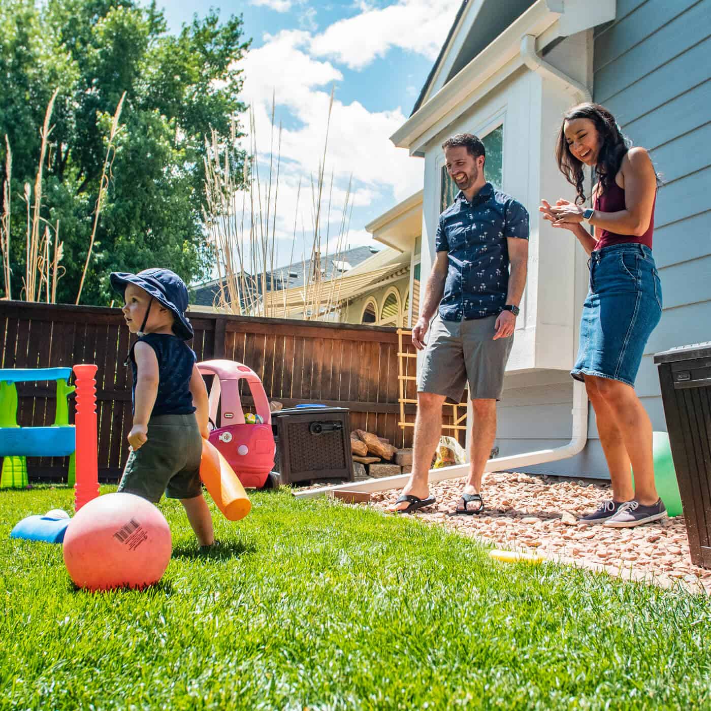 Family enjoying a Sunday backyard